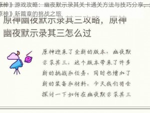 《原神》游戏攻略：幽夜默示录其关卡通关方法与技巧分享，解锁《原神》新篇章的挑战之旅