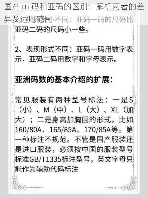 国产 m 码和亚码的区别：解析两者的差异及适用范围