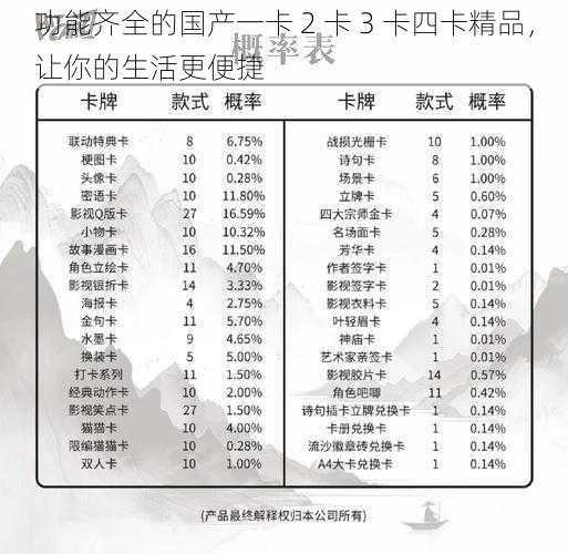 功能齐全的国产一卡 2 卡 3 卡四卡精品，让你的生活更便捷